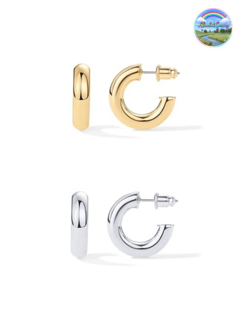 Chunky Gold Plated Hoop Earrings 20mm Lightweight Stainless Steel Push Back